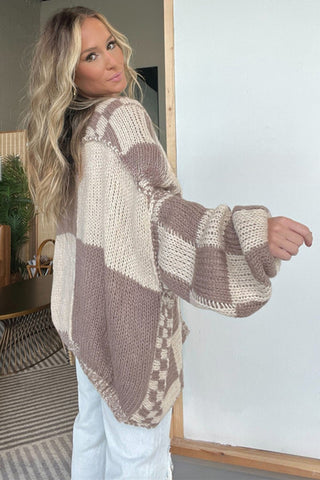 Open-Front Checked Cardigan