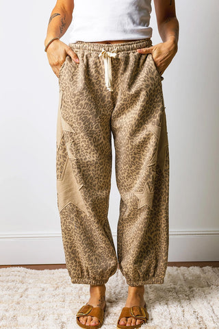 Leopard Star Patched Drawstring Jogger Pants