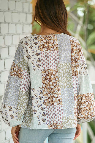 Floral Patchwork Blouse with Button Detail