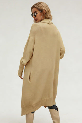 Draped Open-Front Long Cardigan