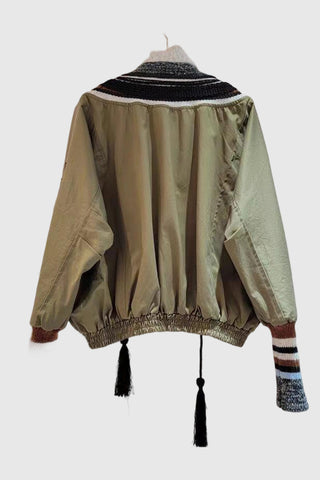 Button-Front Knit Trim Jacket