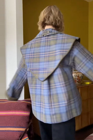 Button-Front Plaid Collar Jacket