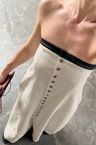 Strapless Button-Front Casual Dress