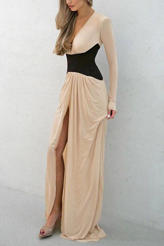 Long Sleeve Plunge Waist Detail Dress