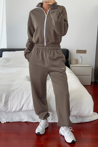 Casual Zip-Up Pants Set