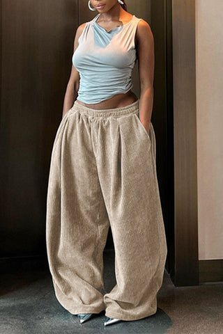 Elastic Waist Relaxed Wide-Leg Pants
