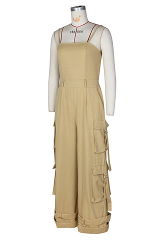 Wide-Leg Cargo Jumpsuit with Straps