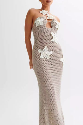 Floral Applique Halter Bodycon Dress