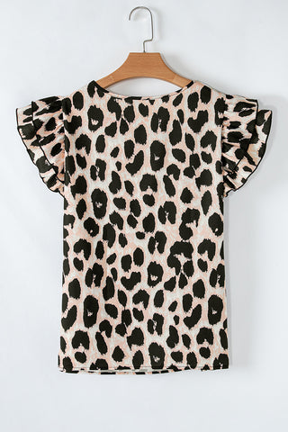Leopard Flutter Sleeve Blouse