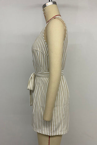 Striped Button-Front Tie-Waist Romper