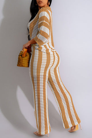 Striped Button-Front Pants Set