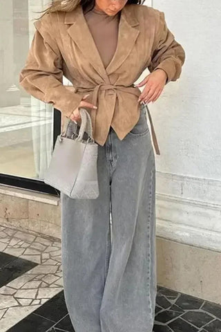 Pleated Shoulder Belted Blazer