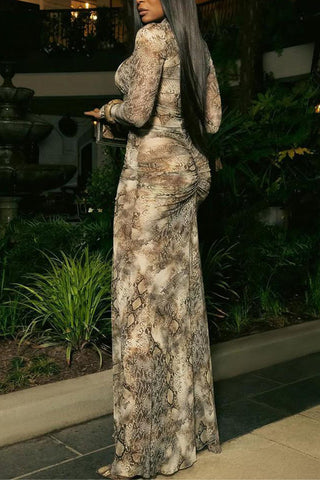 Ruched Snake Print Dress