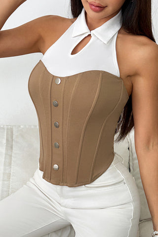 Button-Front Halter Neck Tank