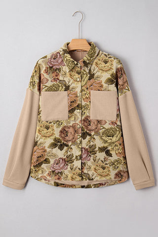Floral Waffle Knit Patchwork Chest Pocket Jacket