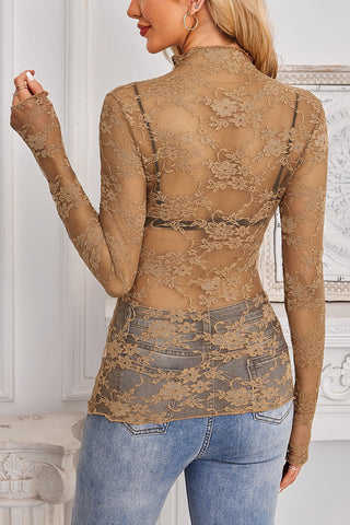 Pink Sheer Lace Long Sleeve Top