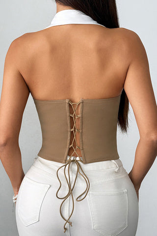 Button-Front Halter Neck Tank