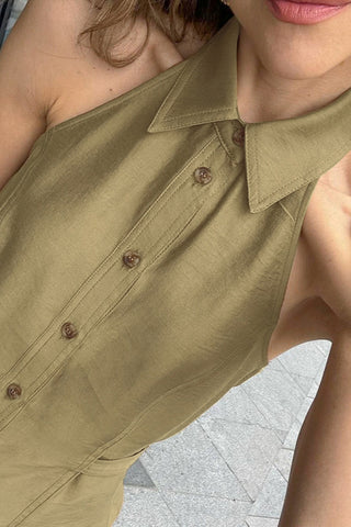Collared Button-Front Tank Top