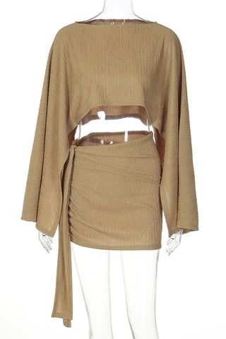 Elegant Wide-Sleeve Skirt Set