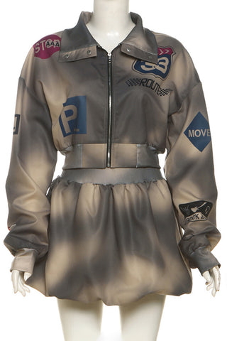 Stylish Zip-Up Skirt Set