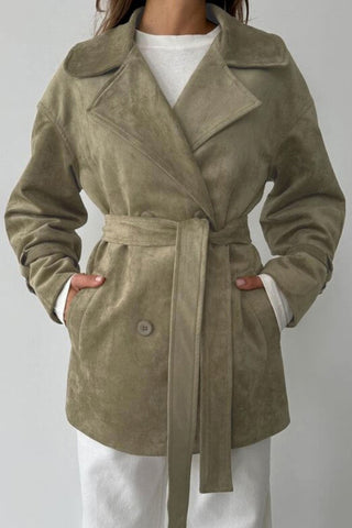 Belted Suede-Look Trench Coat