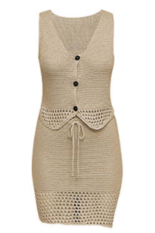 Buttoned Crochet Skirt Set