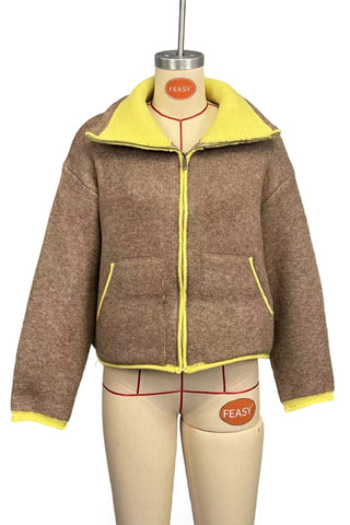 Fuzzy Zip-Up Jacket with High Collar