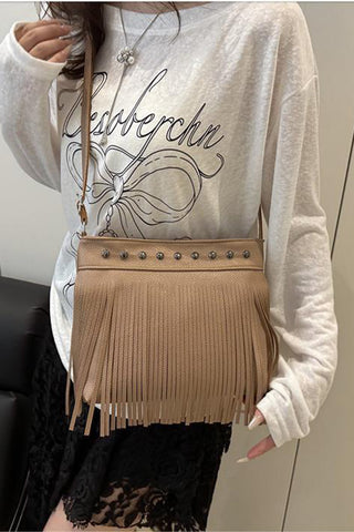 Fringe Crossbody Bag with Stud Detail