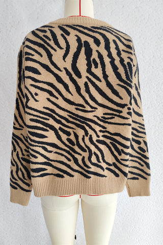 Zebra Pattern Zip Cardigan