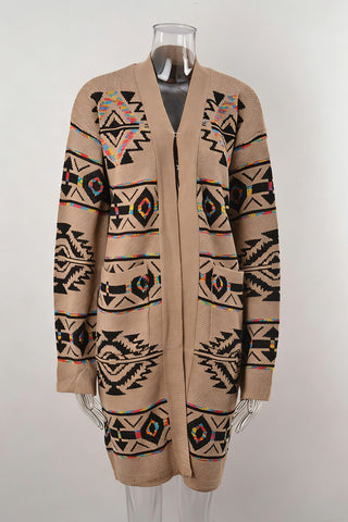 Geometric Pattern Open-Front Cardigan