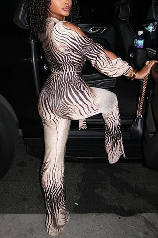 Animal Print Tie-Front Jumpsuit