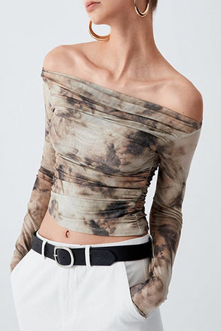 Off-Shoulder Ruched Long Sleeve Top