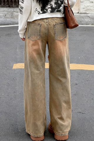 Distressed Wide-Leg Casual Pants