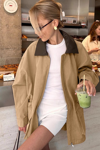 Stylish Two-Tone Zip-Up Coat