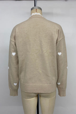 Heart Patterned V-Neck Sweater