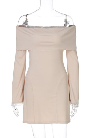 Off-Shoulder Casual Dress with Lace Trim
