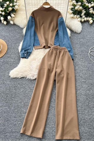 Contrast Zip-Up Pants Set