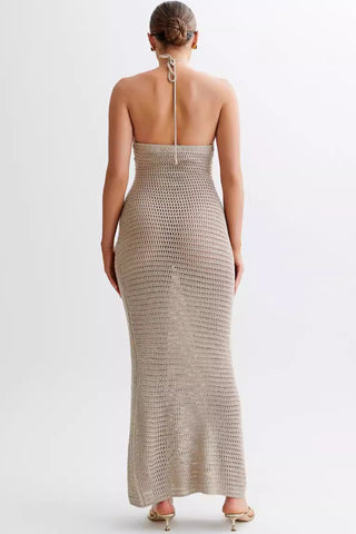 Floral Applique Halter Bodycon Dress