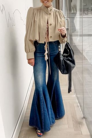 Cropped Buttoned Trench Coat