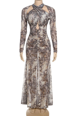 Ruched Snake Print Dress