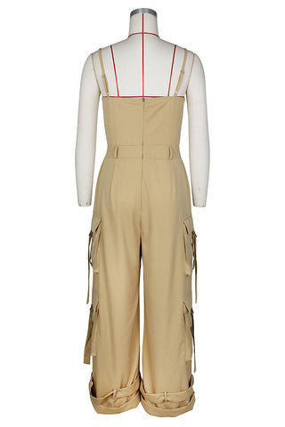 Wide-Leg Cargo Jumpsuit with Straps