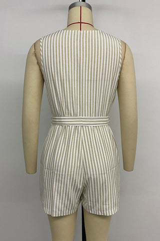 Striped Button-Front Tie-Waist Romper