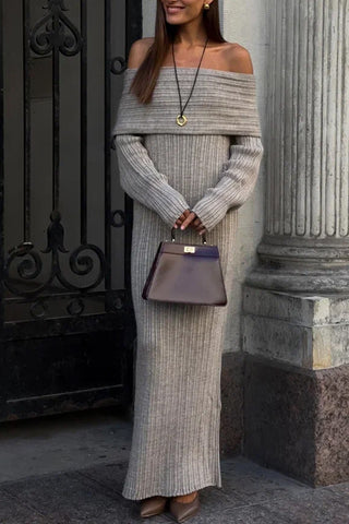 Off-Shoulder Ribbed Casual Dress