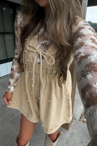 Lace-Trim Tie-Front Romper