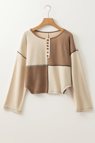 Casual Button-Detail Patchwork Sweater