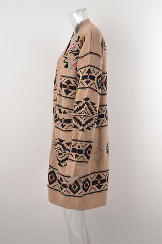 Geometric Pattern Open-Front Cardigan