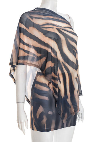 Asymmetrical Zebra-Print Skirt Set
