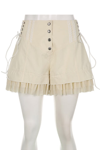 Lace-Up Ruffle Hem Casual Shorts