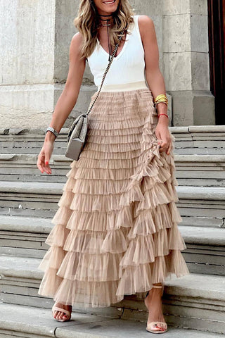 Layered Ruffle Maxi Skirt