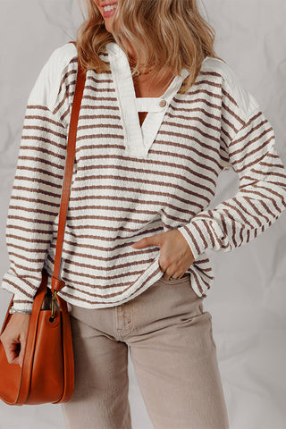 Stripe Textured V Neck Top